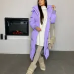 Пуховик жіночий бузковий довгий 120см