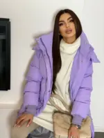 Пуховик жіночий бузковий довгий 120см