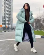 Пуховик жіночий м'ята довгий 120см