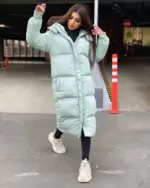 Пуховик жіночий м'ята довгий 120см