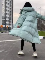 Пуховик жіночий м'ята довгий 120см