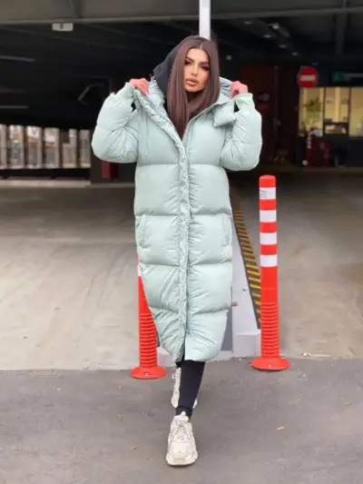 Пуховик жіночий м'ята довгий 120см