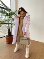 Пуховик жіночий білий довгий 120см