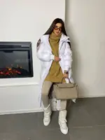 Пуховик жіночий білий довгий 120см