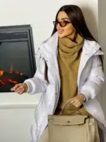 Пуховик жіночий білий довгий 120см