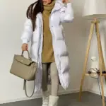 Пуховик жіночий білий довгий 120см