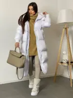 Пуховик жіночий білий довгий 120см