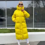 Пуховик жіночий жовтий довгий 120см