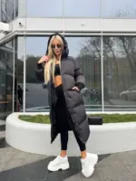 Пуховик жіночий чорний довгий 120см