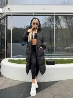 Пуховик жіночий чорний довгий 120см