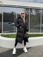 Пуховик жіночий чорний довгий 120см