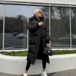 Пуховик жіночий чорний довгий 120см