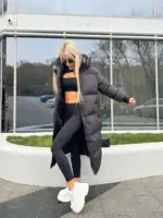 Пуховик жіночий чорний довгий 120см