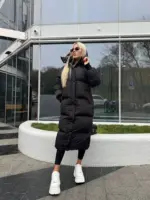 Пуховик жіночий чорний довгий 120см