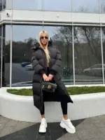 Пуховик жіночий чорний довгий 120см