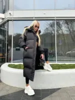 Пуховик жіночий чорний довгий 120см