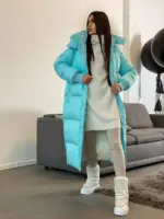 Пуховик жіночий блакитний довгий 120см