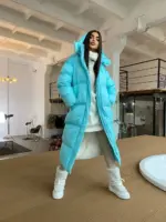 Пуховик жіночий блакитний довгий 120см