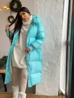 Пуховик жіночий блакитний довгий 120см