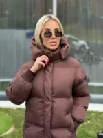 Пуховик жіночий коричневий довгий 120см