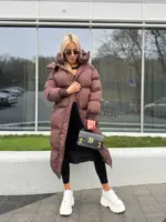 Пуховик жіночий коричневий довгий 120см