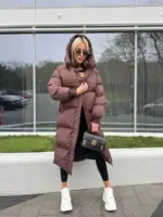 Пуховик жіночий коричневий довгий 120см