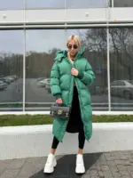 Пуховик жіночий зелений довгий 120см