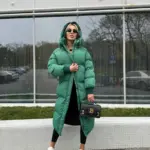 Пуховик жіночий зелений довгий 120см