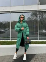 Пуховик жіночий зелений довгий 120см