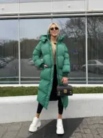 Пуховик жіночий зелений довгий 120см