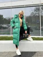 Пуховик жіночий зелений довгий 120см