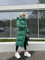 Пуховик жіночий зелений довгий 120см