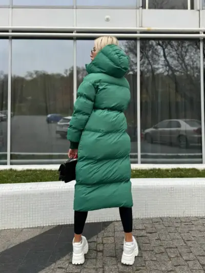 Пуховик жіночий зелений довгий 120см