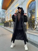 Пуховик жіночий чорний довгий 130см