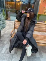 Пуховик жіночий чорний довгий 130см