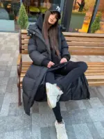 Пуховик жіночий чорний довгий 130см