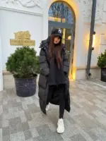 Пуховик жіночий чорний довгий 130см