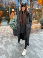 Пуховик жіночий чорний довгий 130см