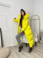 Пуховик жіночий жовтий довгий 130см