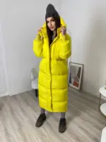 Пуховик жіночий жовтий довгий 130см