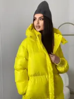 Пуховик жіночий жовтий довгий 130см