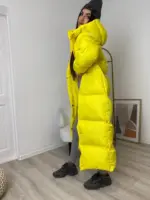 Пуховик жіночий жовтий довгий 130см