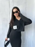 Костюм жіночий 2-в-1: кофта + сукня міді чорний