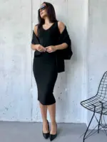 Костюм жіночий 2-в-1: кофта + сукня міді чорний