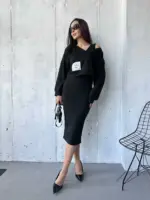 Костюм жіночий 2-в-1: кофта + сукня міді чорний
