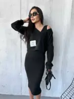 Костюм жіночий 2-в-1: кофта + сукня міді чорний