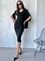 Костюм жіночий 2-в-1: кофта + сукня міді чорний