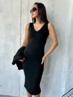 Костюм жіночий 2-в-1: кофта + сукня міді чорний