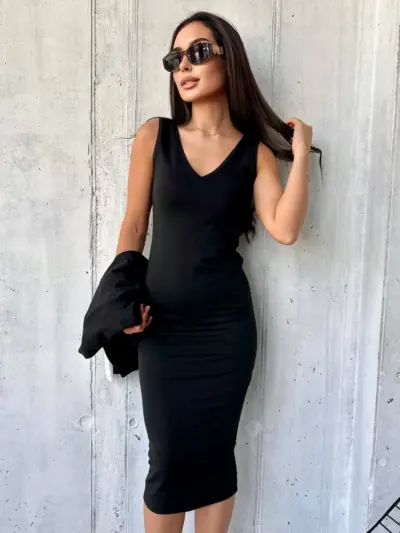 Костюм жіночий 2-в-1: кофта + сукня міді чорний