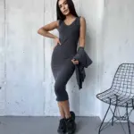 Костюм жіночий 2-в-1: кофта + сукня міді графіт